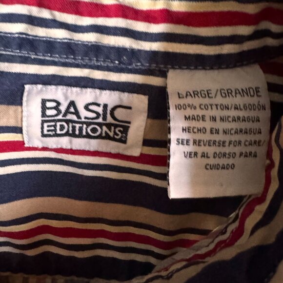 2/$18 SALE! Vtg‎ Basic Editions Button Up Shirt Mens L Vertical Striped 90s Y2K - Picture 4 of 6